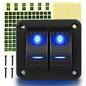 2 Gang Aluminum Rocker Switch Panel Blue